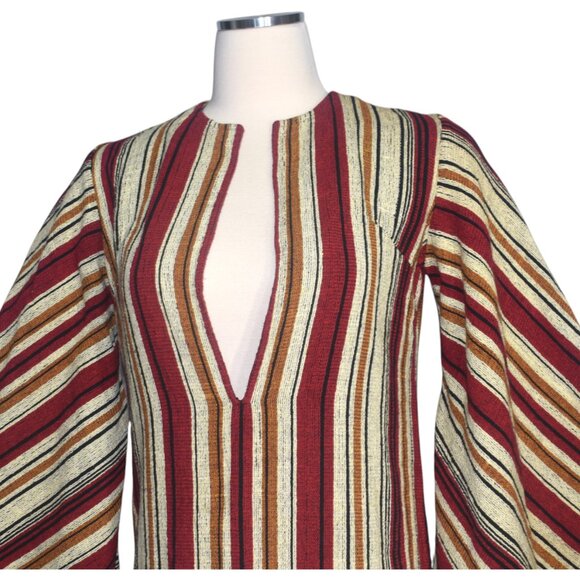 Vintage 70s Rikma Caftan Dress Angel Bell Sleeves Boho Woven Stripes XS S - Picture 2 of 11